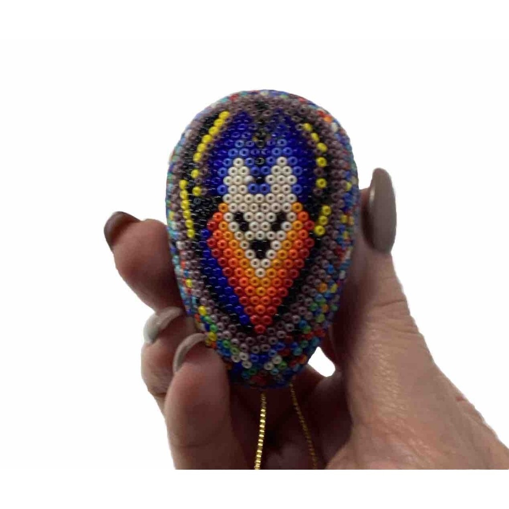 MEXICAN HUICHOL 3" Easter Egg Ornament Native Folk Art Seed Bead Mexico